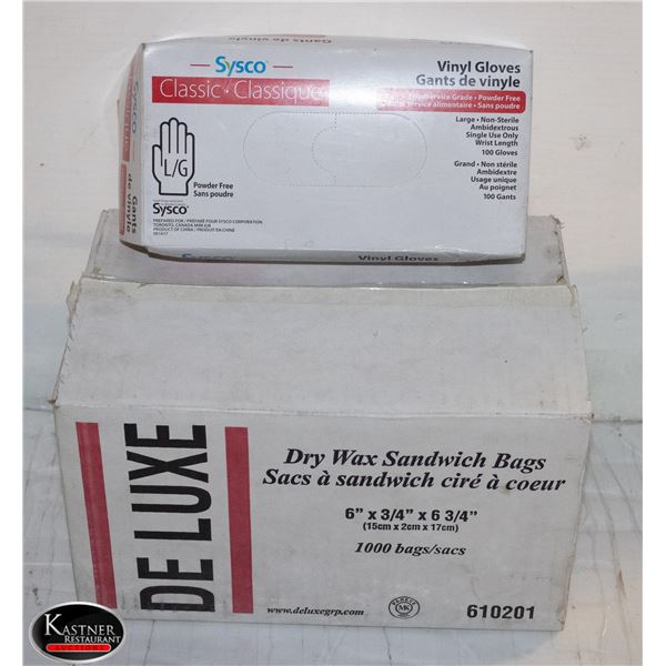 CASE OF 100 SYSCO VINYL LARGE GLOVES & PARTIAL