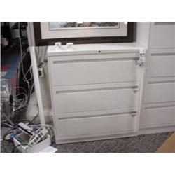 White Kimbal 3  Drawer Lateral File Cabinet