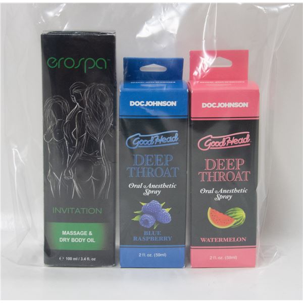 LOT OF ORAL ANESTHETIC SPRAY AND MASSAGE OIL