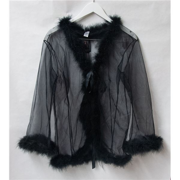 BE WICKED BLACK FEATHER LINED HALF ROBE SZ SMALL