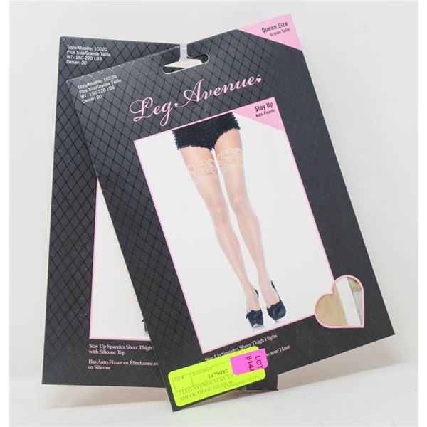 2 LEG AVENUE STAY UP SPANDEX SHEER THIGH HIGHS W.