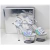 Image 1 : ELLIE 7" HEEL SILVER HOLOGRAM SANDAL SIZE 7