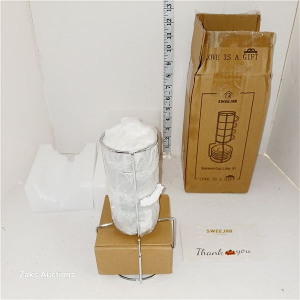 New Open Box Porcelain Espresso Cups with Saucers