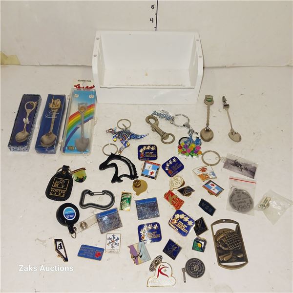 Plastic Tote of Various Vintage Pins Etc