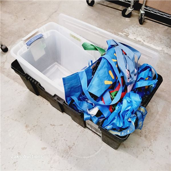 Lot of Varioius Plastic Storage Totes & Large Reusable Shopping Bags