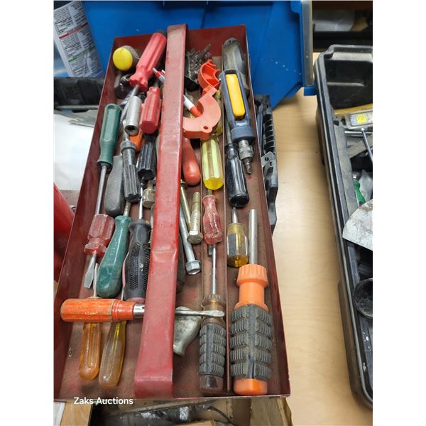 Red Metal Tool Box Tray Full of Screwdrivers Etc