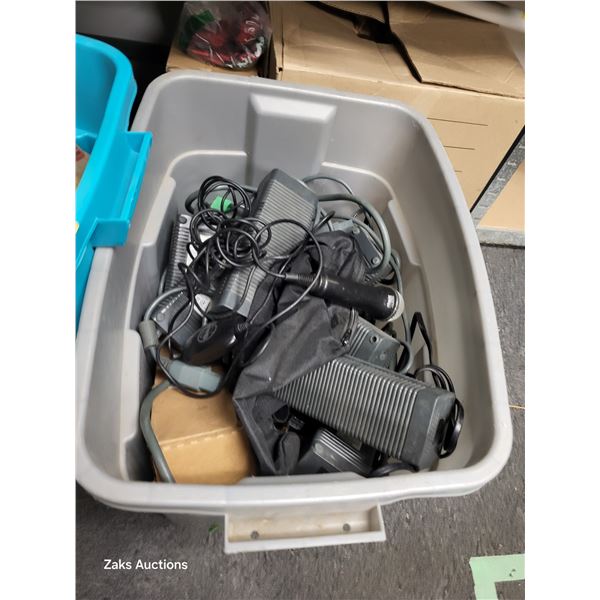 Large Rubbermaid Tote with Massive Amount (10?) of Xbox Power Supply + Hilti Charger +