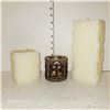 Image 1 : Two Square Pillar Candles & "Cross" Candle Holder
