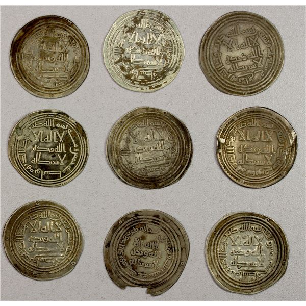UMAYYAD: LOT of 9 silver dirhams