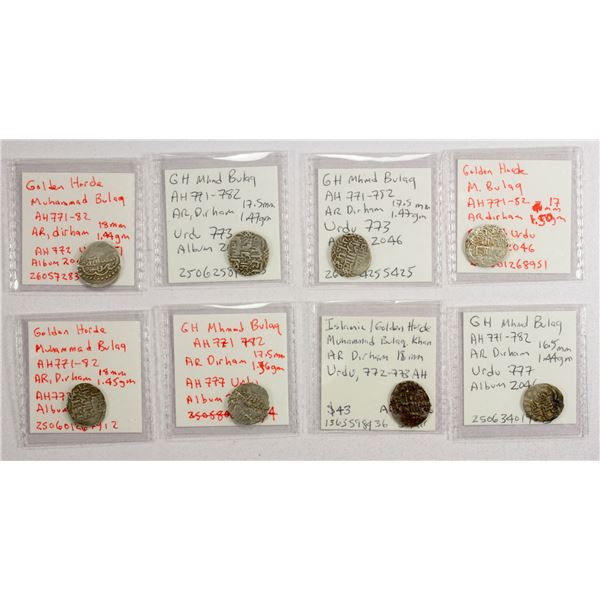 GOLDEN HORDE: Muhammad Bulaq Khan, 1369-1380, LOT of 8 silver dirhams
