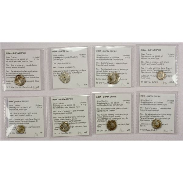 ANCIENT INDIA: GUPTA: Skandagupta, ca. 448-467, LOT of 8 silver drachms