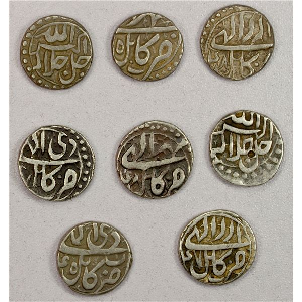 MUGHAL: Akbar I, 1556-1605, LOT of 8 silver 1/2 rupees