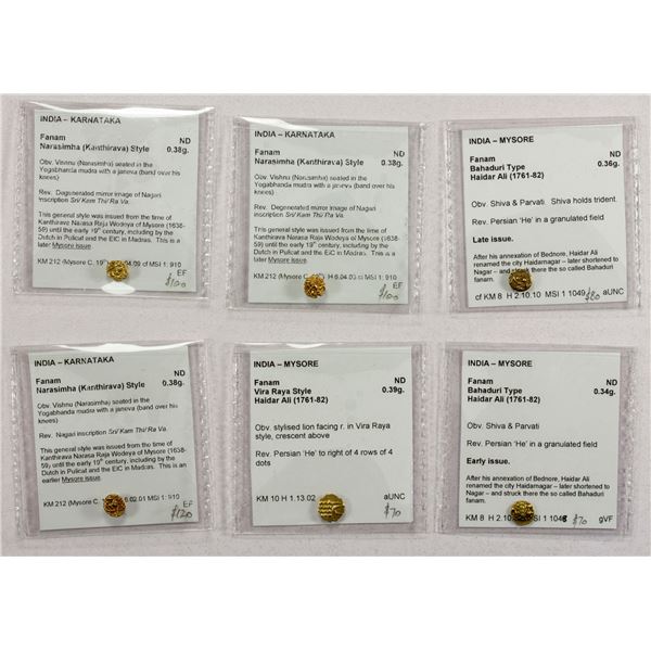 MYSORE: LOT of 6 gold fanams