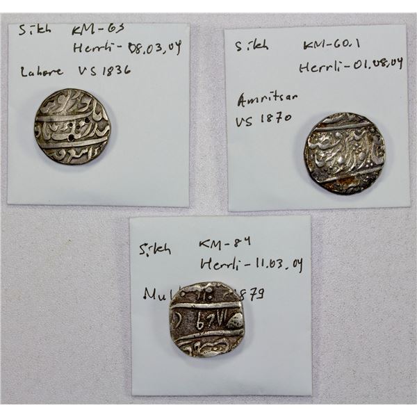 SIKH EMPIRE: LOT of 3 scarce rupees