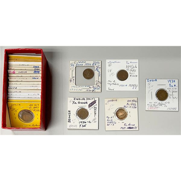 BRITISH INDIA: LOT of 30 1/12 anna copper coins