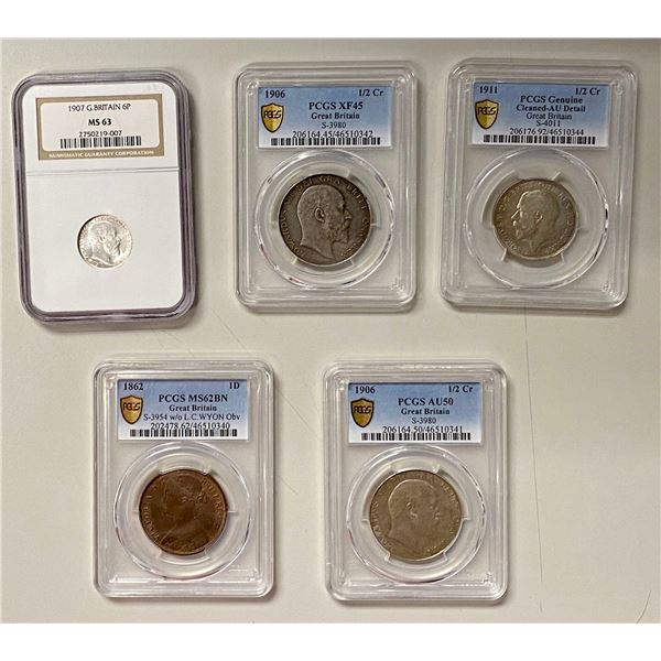 GREAT BRITAIN: LOT of 5 coins