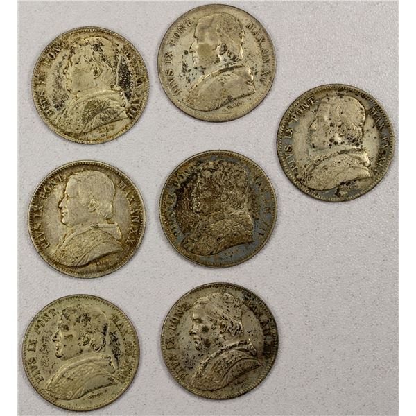 ITALY: PAPAL STATES: Pius IX, 1846-1870, LOT of 7 AR 20 baiocchi