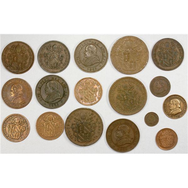 ITALY: PAPAL STATES: Pius IX, 1846-1870, LOT of 17 AE coins