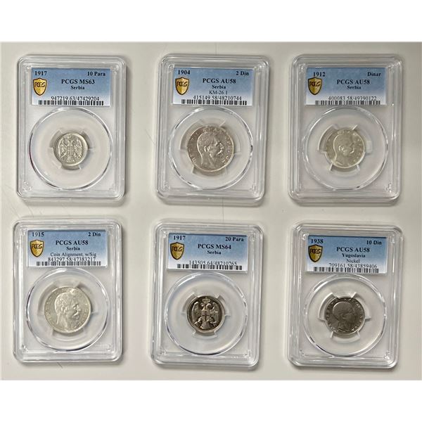 SERBIA: LOT of 6 PCGS certified coins