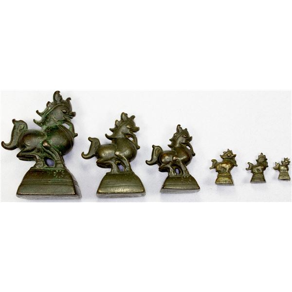 BURMA: SET of 6 bronze opium weights