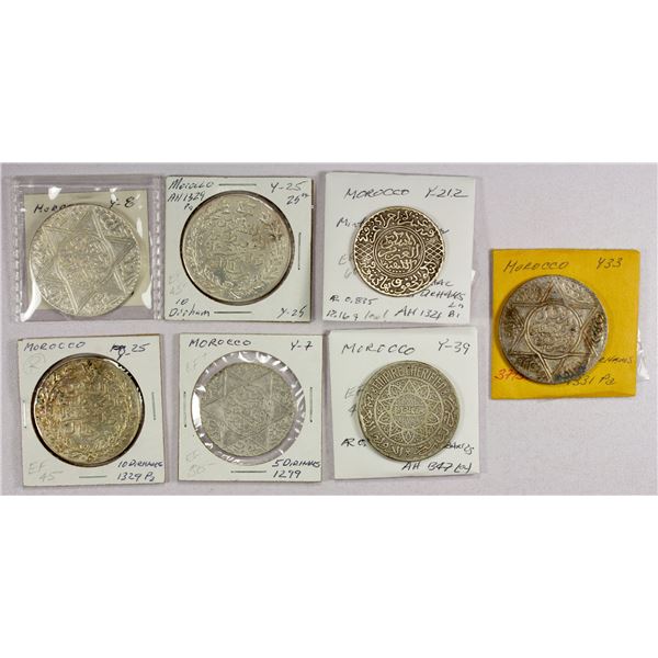 MOROCCO: LOT of 7 large silver coins