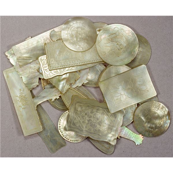 CHINA: LOT of 26 mother of pearl tokens