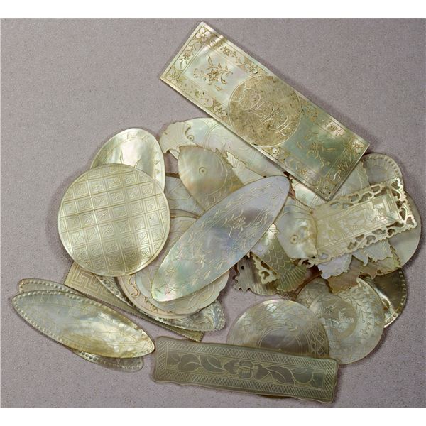 CHINA: LOT of 25 mother of pearl tokens