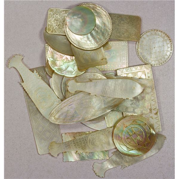 CHINA: LOT of 25 mother of pearl tokens