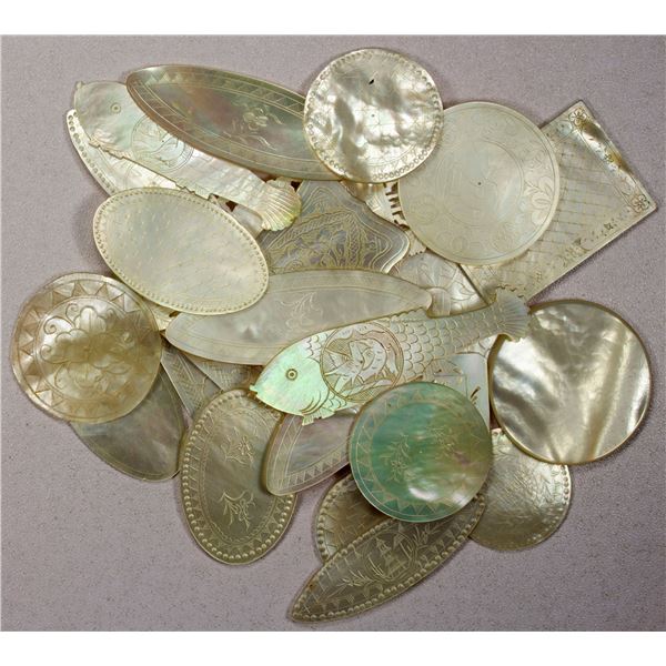 CHINA: LOT of 26 mother of pearl tokens