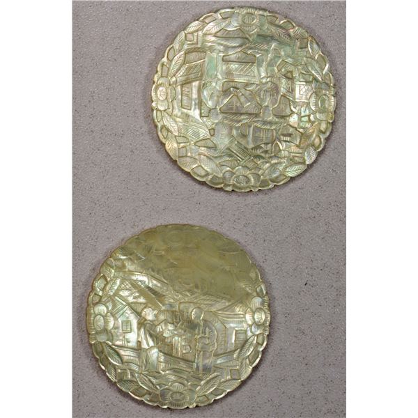 CHINA: LOT of 2 mother of pearl tokens