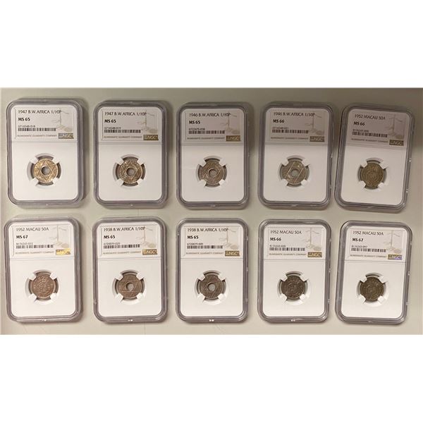 WORLDWIDE: LOT of 10 certified coins