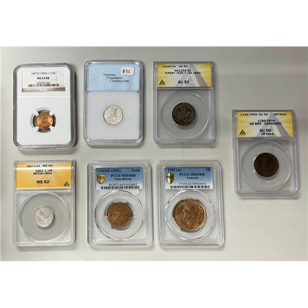 WORLDWIDE: LOT of 7 slabbed coins