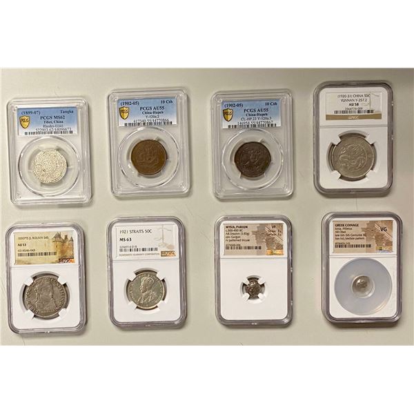 WORLDWIDE: LOT of 8 certified coins