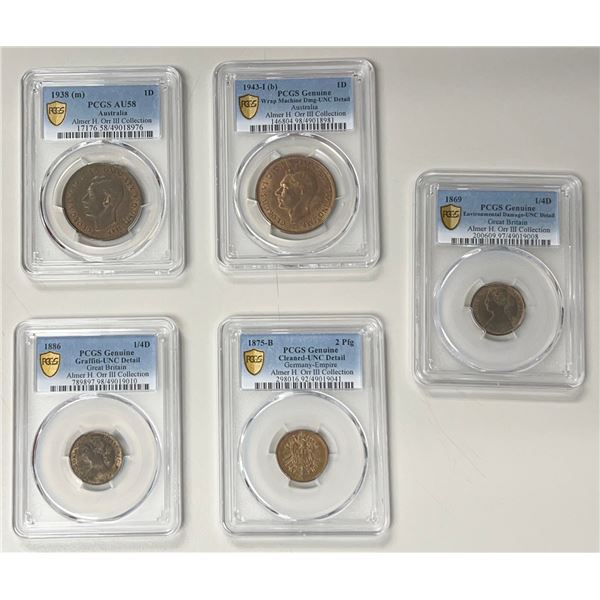 WORLDWIDE: LOT of 5 certified coins