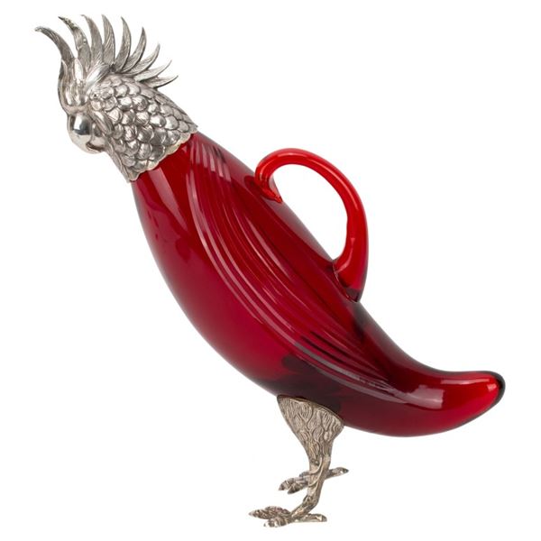 Cartier Silver Mounted Glass Cockatoo Decanter