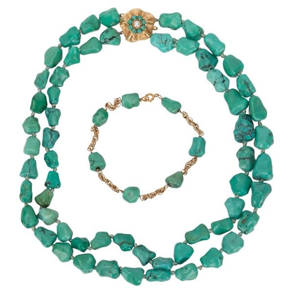14K Gold Turquoise Nugget Jewelry Lot