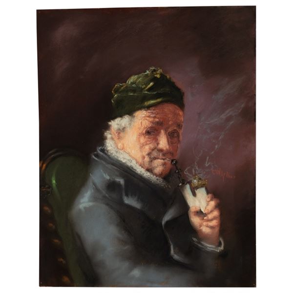 GW Arthur, Pastel Portrait of Man with Pipe
