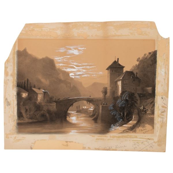 H. Brown - Bridge at St. Maurice Watercolor
