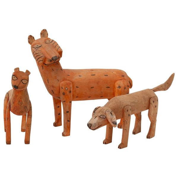 Carved Wood Folk Art Animal Sculpture Lot- Mexico