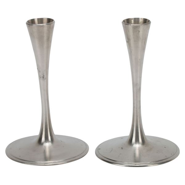 MCM Mema Denmark Cast Pewter Candlestick Pair