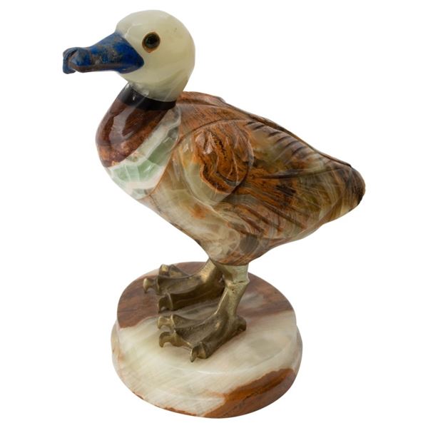 Carved Hardstone Figural Duck Sculpture