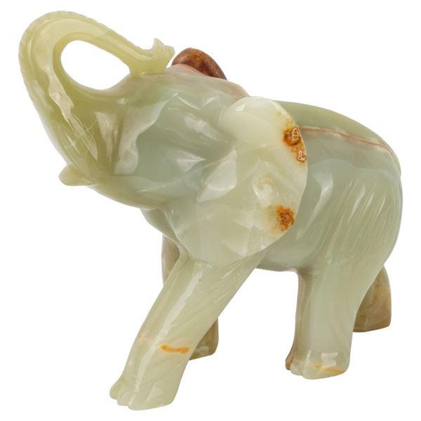 Carved Green Onyx Elephant with Raised Trunk
