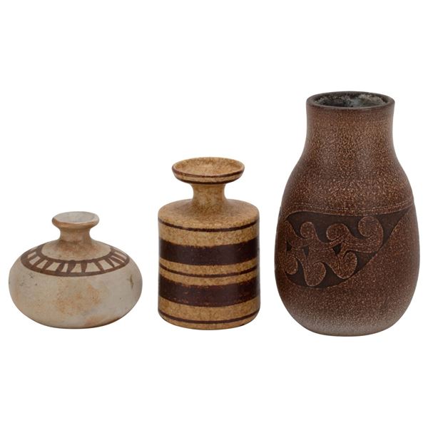 Earth Tone Pottery Vase Trio