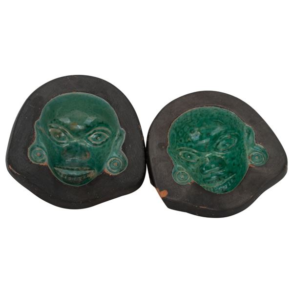 Texcoco Ehecatl Aztec Ashtray Trinket Dish - Pair