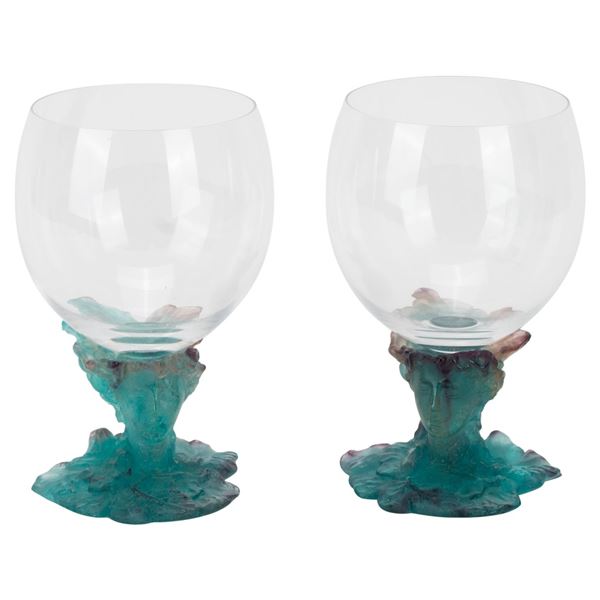 Pair Daum France "Bacchus" Goblets