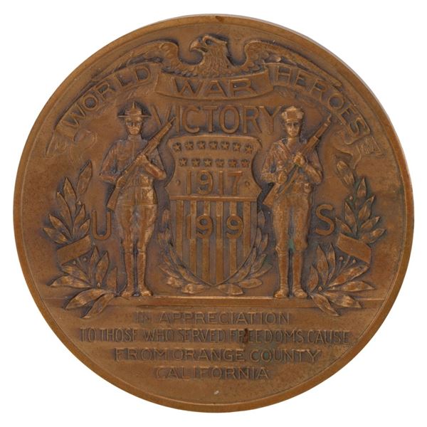WWI Bronze Victory Medallion, 1919 Orange Co, CA