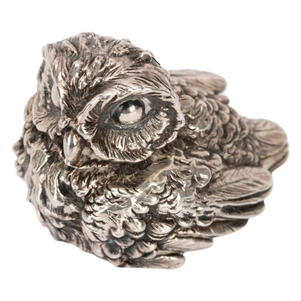 Signed Sterling Silver Figural Owl Figurine
