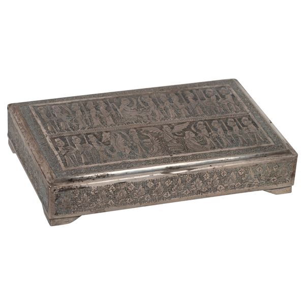 Antique Persian Ghalamzani Silver Cigarette Box
