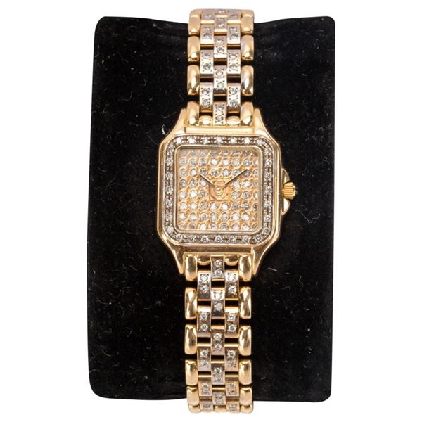 14K Panthere Style Diamond Dial Ladies Watch