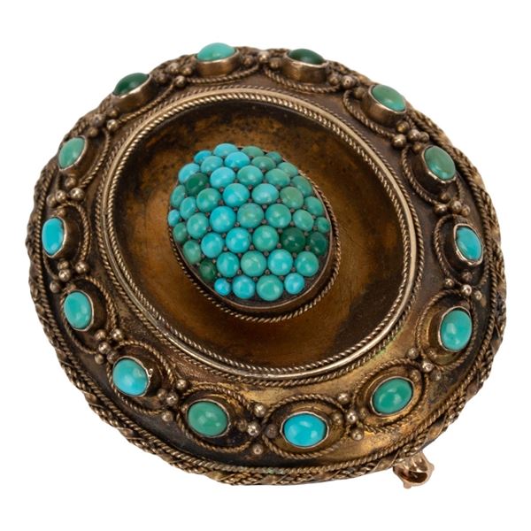 Victorian 18K & Silver Turquoise Keepsake Brooch